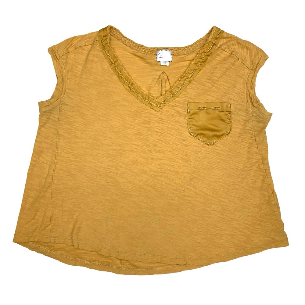 Anthropologie Postmark Plaza Pocket Tee Mustard Yellow Oversized Relaxed V Neck
